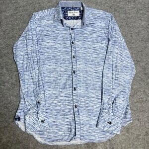 Robert Graham Shirt Mens M Space Dye Stretch Cotton Blue White Pattern